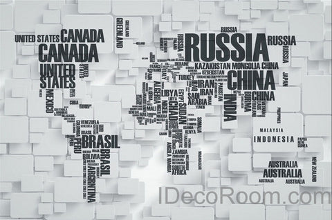 Image of 3D Abstract World Map Wallpaper Wall Decals Wall Art Print Wall Mural Home Decor Indoor Office Business Deco