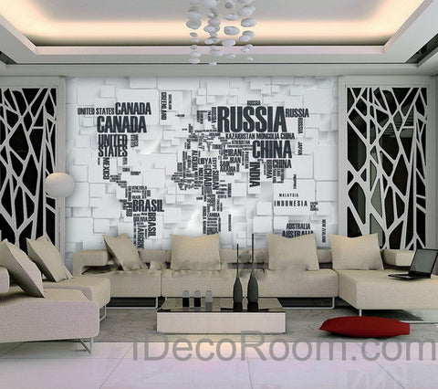 Image of 3D Abstract World Map Wallpaper Wall Decals Wall Art Print Wall Mural Home Decor Indoor Office Business Deco
