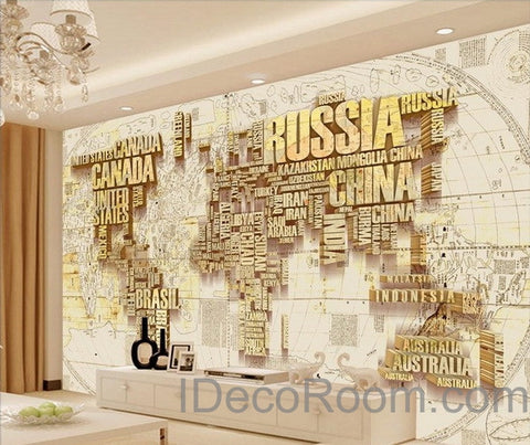 Image of Abstract World Map Nation 3D Wallpaper Wall Decals Wall Art Print Mural Home Decor Indoor Office Business Deco