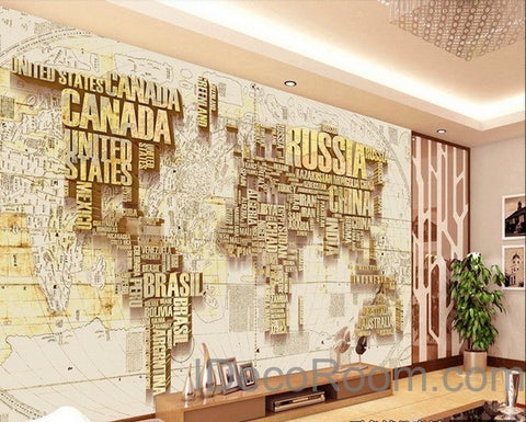 Image of Abstract World Map Nation 3D Wallpaper Wall Decals Wall Art Print Mural Home Decor Indoor Office Business Deco