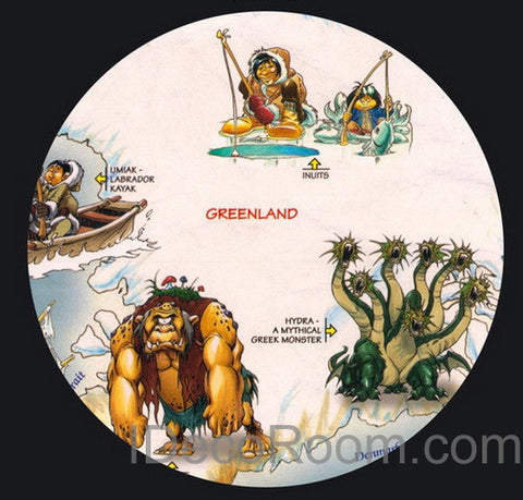 Image of 3D Ancient Animals Catoon World Map Wallpaper Wall Decals Wall Art Print Mural Home Decor Kids Nursery Office Business Childcare Deco Public School