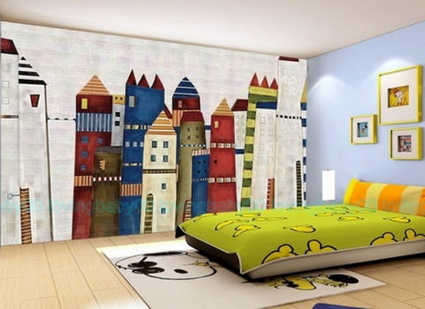 Image of 3D Fairytale Castle Town Wallpaper Wall Decals Wall Art Print Mural Home Kids Girl Nursery Decor Childcare Deco