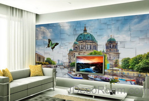 Image of 3D Wall paper Butterfly Castle Wallpaper Wall Decals Wall Art Print Mural Home Decor Indoor Bussiness Office Deco