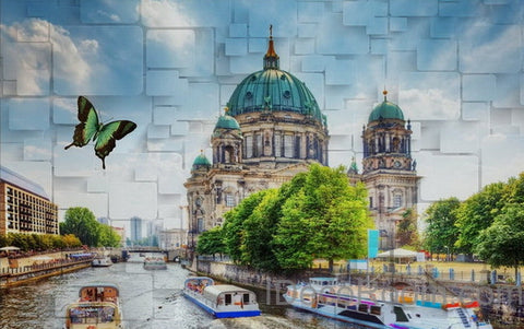 Image of 3D Wall paper Butterfly Castle Wallpaper Wall Decals Wall Art Print Mural Home Decor Indoor Bussiness Office Deco