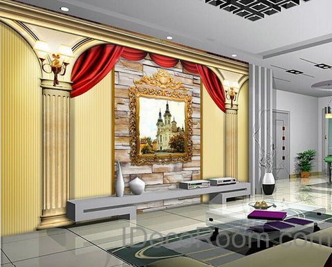 Image of 3D Castle Painting Roman pillars Wall paper Wallpaper Wall Decals Wall Art Print Mural Home Decor Indoor Bussiness Office Deco