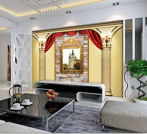 Image of 3D Castle Painting Roman pillars Wall paper Wallpaper Wall Decals Wall Art Print Mural Home Decor Indoor Bussiness Office Deco