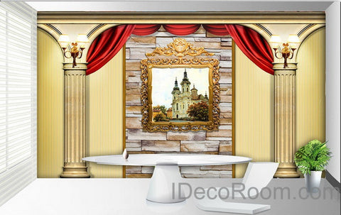 Image of 3D Castle Painting Roman pillars Wall paper Wallpaper Wall Decals Wall Art Print Mural Home Decor Indoor Bussiness Office Deco