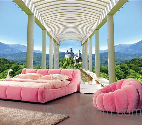 Image of 3D Castle Pergola Mountain Wall paper Wallpaper Wall Decals Wall Art Print Mural Home Decor Indoor Bussiness Office Deco