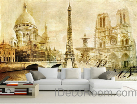 Image of 3D Retro Paris Tower Wall paper Wallpaper Wall Decals Wall Art Print Mural Home Decor Indoor Bussiness Office Deco
