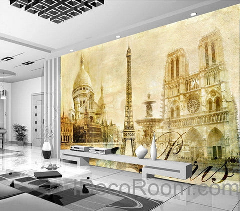 Image of 3D Retro Paris Tower Wall paper Wallpaper Wall Decals Wall Art Print Mural Home Decor Indoor Bussiness Office Deco
