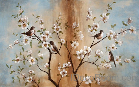 Image of Peach Blossom Birds Tree Wall Paper Wall Print Decals Home Decor Indoor Wall Mural wallpaper