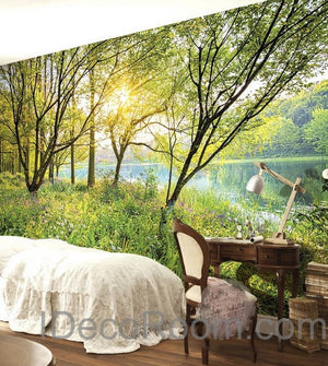 3D Riverside Trees Sunrise Wall paper Wallpaper Wall Decals Wall Art Print Mural Home Decor Indoor Bussiness Office Deco