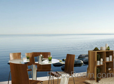 Image of 3D Lake Rocks Wall paper Wallpaper Wall Decals Wall Art Print Mural Home Decor Indoor Bussiness Office Deco