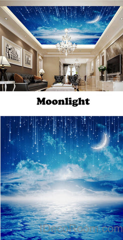 Image of 3D Moonlight Clouds Starry Night Ceiling Wall Mural Wall paper Decal Wall Art Print Deco Kids wallpaper