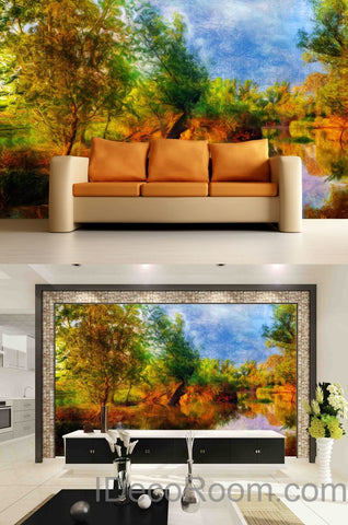Image of Autumn Riverside Tree Wall Mural Wall paper Wall Decals Wall Art Print Home Decor Business Wallpaper