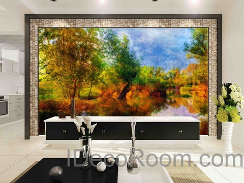 Image of Autumn Riverside Tree Wall Mural Wall paper Wall Decals Wall Art Print Home Decor Business Wallpaper