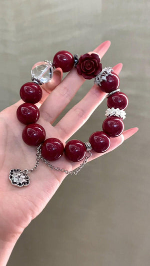 Elegance Red Jasper and Citrine Bracelet with Rose Charm QJ03