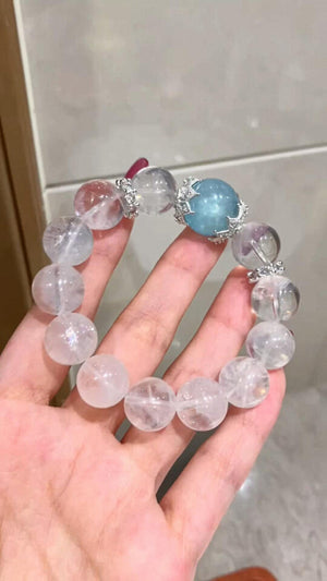 Clear Quartz and Blue Chalcedony Bracelet with Silver Accents QJ20