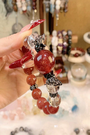 Passionate Red Jasper and Clear Quartz Bracelet with Butterfly Charm QJ21