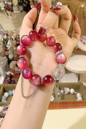 Passionate Garnet Bead Bracelet with Oval Crystal Accent QJ30