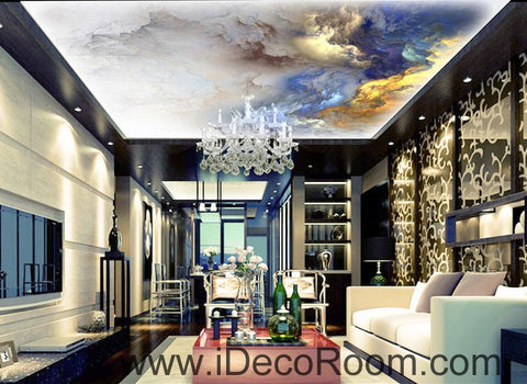Image of Gold Blue Clouds Fog 00062 Ceiling Wall Mural Wall paper Decal Wall Art Print Decor Kids wallpaper
