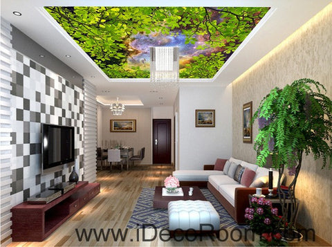 Image of Green Tree Leaves Night Sky 00064 Ceiling Wall Mural Wall paper Decal Wall Art Print Decor Kids wallpaper