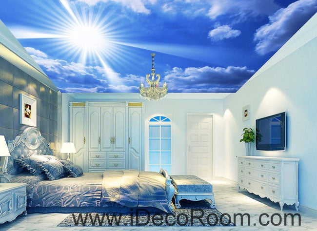Sunny Day Clouds Blue Sky 00068 Ceiling Wall Mural Wall paper Decal Wall Art Print Decor Kids wallpaper