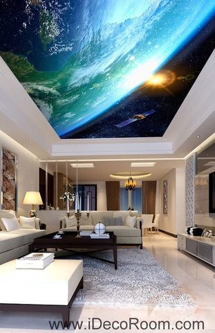 Image of Sun Earth Ourterspace Satellite 00076 Ceiling Wall Mural Wall paper Decal Wall Art Print Decor Kids wallpaper
