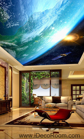 Image of Sun Earth Ourterspace Satellite 00076 Ceiling Wall Mural Wall paper Decal Wall Art Print Decor Kids wallpaper