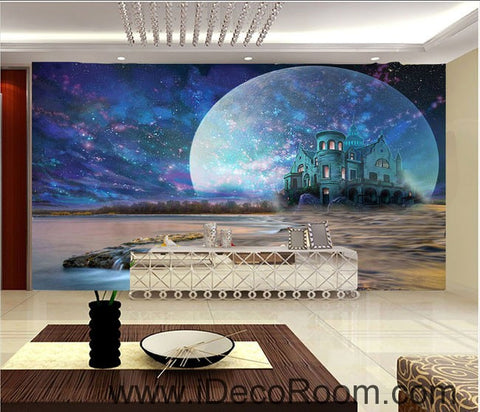 Image of Big Moon Castle Night Fog Star 00092 Ceiling Wall Mural Wall paper Decal Wall Art Print Decor Kids wallpaper