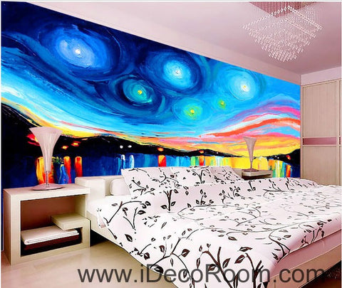 Image of Colorful Star Night Oil Painting 00094 Ceiling Wall Mural Wall paper Decal Wall Art Print Decor Kids wallpaper