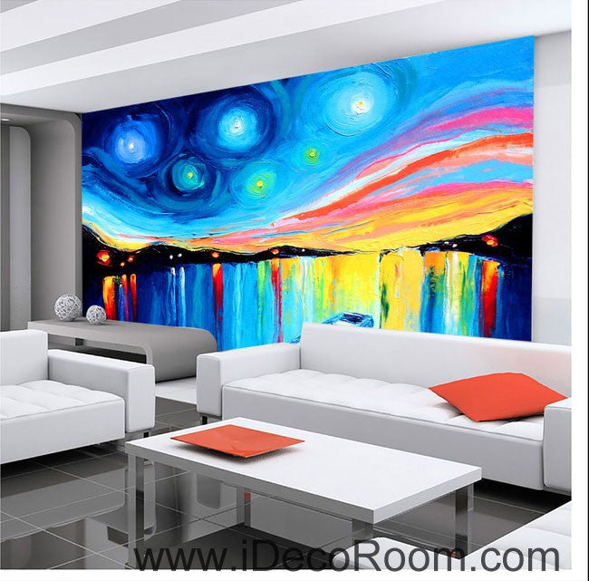 Colorful Star Night Oil Painting 00094 Ceiling Wall Mural Wall paper Decal Wall Art Print Decor Kids wallpaper