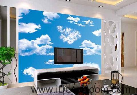 Image of Sunny Day Blue Sky White Clouds Wallpaper Wall Decals Wall Art Print Business Kids Wall Paper Nursery Mural Home Decor Removable Wall Stickers Ceiling Decal