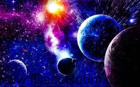 Image of Purple Blue Universe Planet Wallpaper Wall Decals Wall Art Print Business Kids Wall Paper Nursery Mural Home Decor Removable Wall Stickers Ceiling Decal