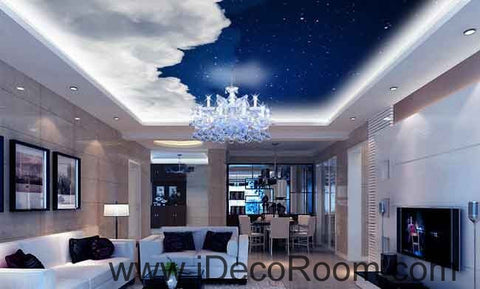 Image of White Clouds Night Sky Wallpaper Wall Decals Wall Art Print Business Kids Wall Paper Nursery Mural Home Decor Removable Wall Stickers Ceiling Decal