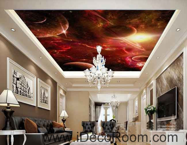 Red Clouds Star Planet Wallpaper Wall Decals Wall Art Print Business Kids Wall Paper Nursery Mural Home Decor Removable Wall Stickers Ceiling Decal