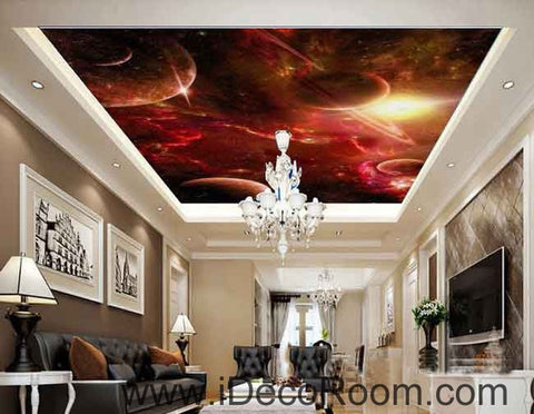 Image of Red Clouds Star Planet Wallpaper Wall Decals Wall Art Print Business Kids Wall Paper Nursery Mural Home Decor Removable Wall Stickers Ceiling Decal