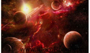 Red Clouds Star Planet Wallpaper Wall Decals Wall Art Print Business Kids Wall Paper Nursery Mural Home Decor Removable Wall Stickers Ceiling Decal