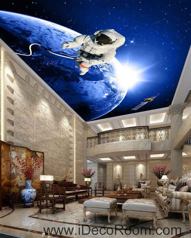 Image of Astronauts Outerspace Walking Wallpaper Wall Decals Wall Art Print Business Kids Wall Paper Nursery Mural Home Decor Removable Wall Stickers Ceiling Decal