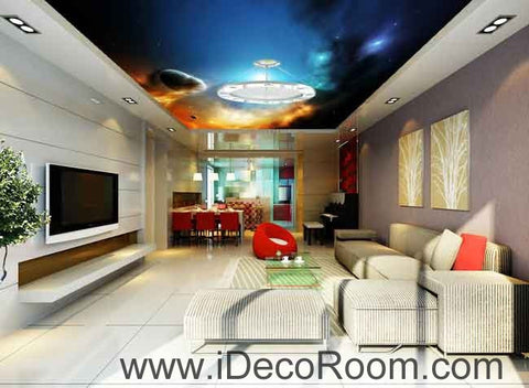 Image of Star Light Planets Wallpaper Wall Decals Wall Art Print Business Kids Wall Paper Nursery Mural Home Decor Removable Wall Stickers Ceiling Decal