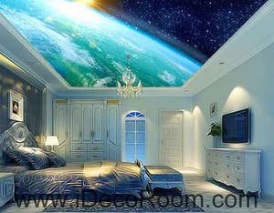 Earth Planet Sunlight Sun Rise Wallpaper Wall Decals Wall Art Print Business Kids Wall Paper Nursery Mural Home Decor Removable Wall Stickers Ceiling Decal
