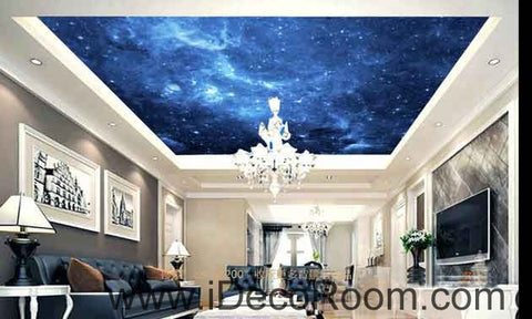 Image of Dark Blue Night Sky Wallpaper Wall Decals Wall Art Print Business Kids Wall Paper Nursery Mural Home Decor Removable Wall Stickers Ceiling Decal