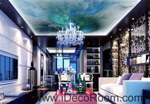 Image of Turqoise Marble Clouds Pattern Wallpaper Wall Decals Wall Art Print Business Kids Wall Paper Nursery Mural Home Decor Removable Wall Stickers Ceiling Decal