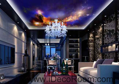 Image of Fire Castle Star Sky Wallpaper Wall Decals Wall Art Print Business Kids Wall Paper Nursery Mural Home Decor Removable Wall Stickers Ceiling Decal