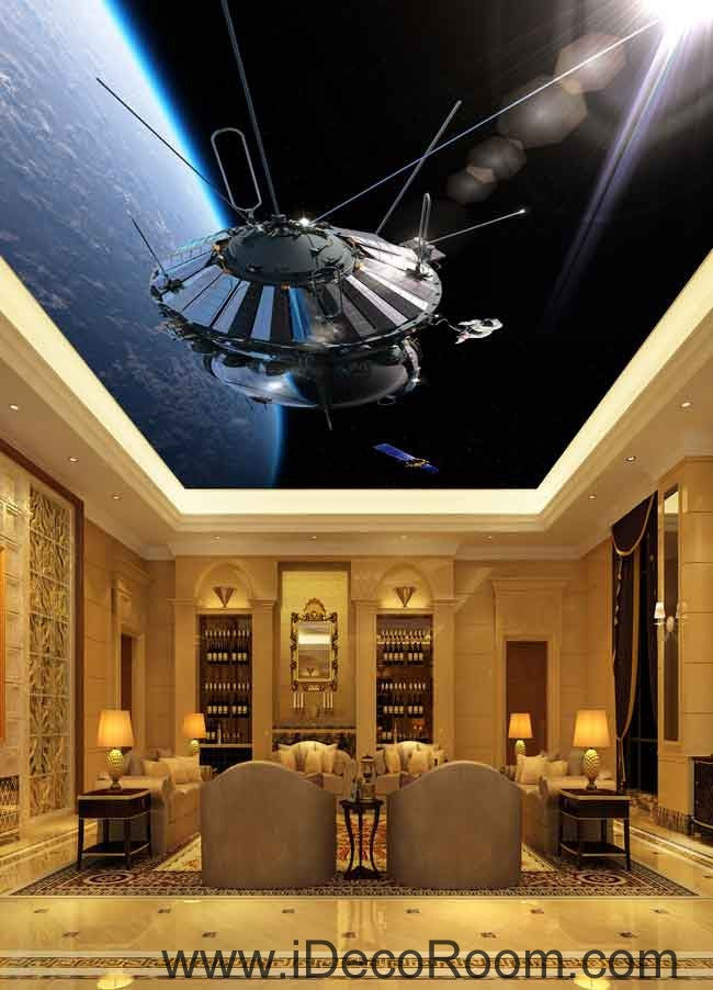 Space Craft Outerspace Wallpaper Wall Decals Wall Art Print Business Kids Wall Paper Nursery Mural Home Decor Removable Wall Stickers Ceiling Decal