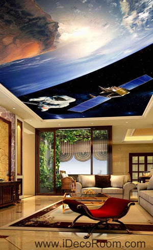 Space Craft Astronaut Outerspace Wallpaper Wall Decals Wall Art Print Business Kids Wall Paper Nursery Mural Home Decor Removable Wall Stickers Ceiling Decal