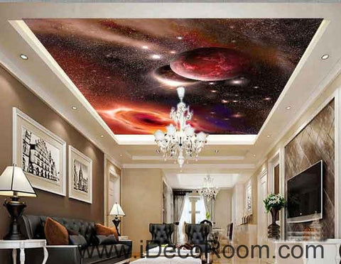Image of Planets Outerspace Galaxy Wallpaper Wall Decals Wall Art Print Business Kids Wall Paper Nursery Mural Home Decor Removable Wall Stickers Ceiling Decal