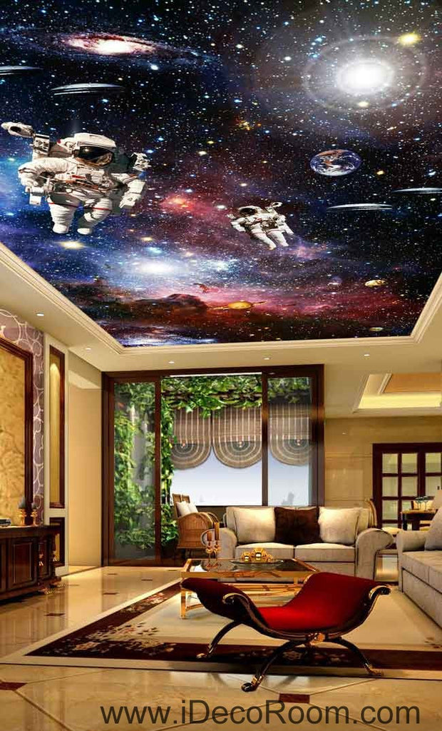 Astronauts Outerspace Walking Planet Solar Wallpaper Wall Decals Wall Art Print Business Kids Wall Paper Nursery Mural Home Decor Removable Wall Stickers Ceiling Decal