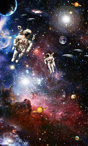 Image of Astronauts Outerspace Walking Planet Solar Wallpaper Wall Decals Wall Art Print Business Kids Wall Paper Nursery Mural Home Decor Removable Wall Stickers Ceiling Decal