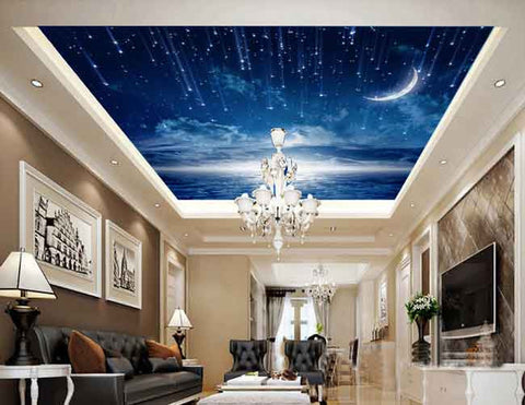 Image of Moonlit Twinkle Star Wallpaper Wall Decals Wall Art Print Business Kids Wall Paper Nursery Mural Home Decor Removable Wall Stickers Ceiling Decal